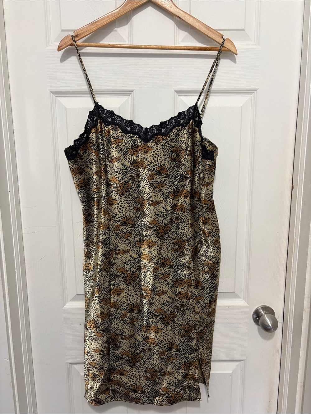 Vintage Leopard-Print Lace Trim Slip Dress